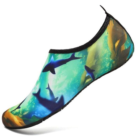 Unisex Water Shoes - Shark Print Summer Beach or Pool Shoes Size 9 - Picture 1 of 6